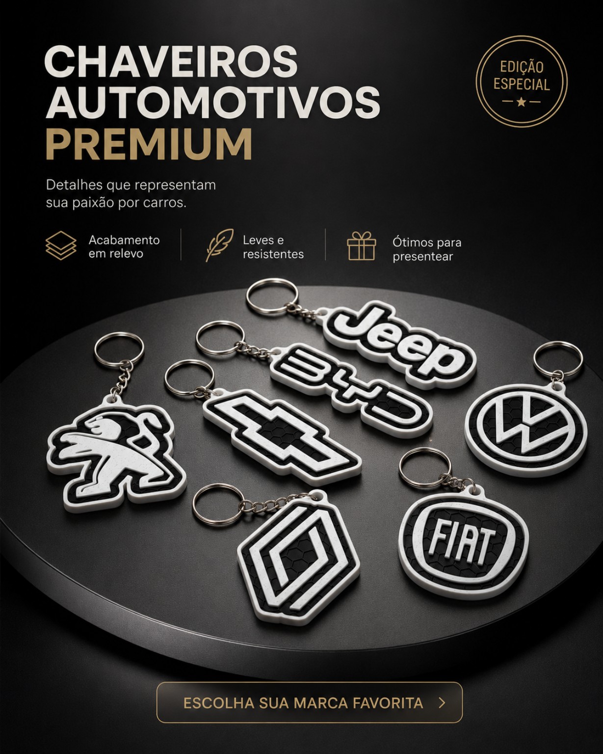 Campanha de chaveiros automotivos premium